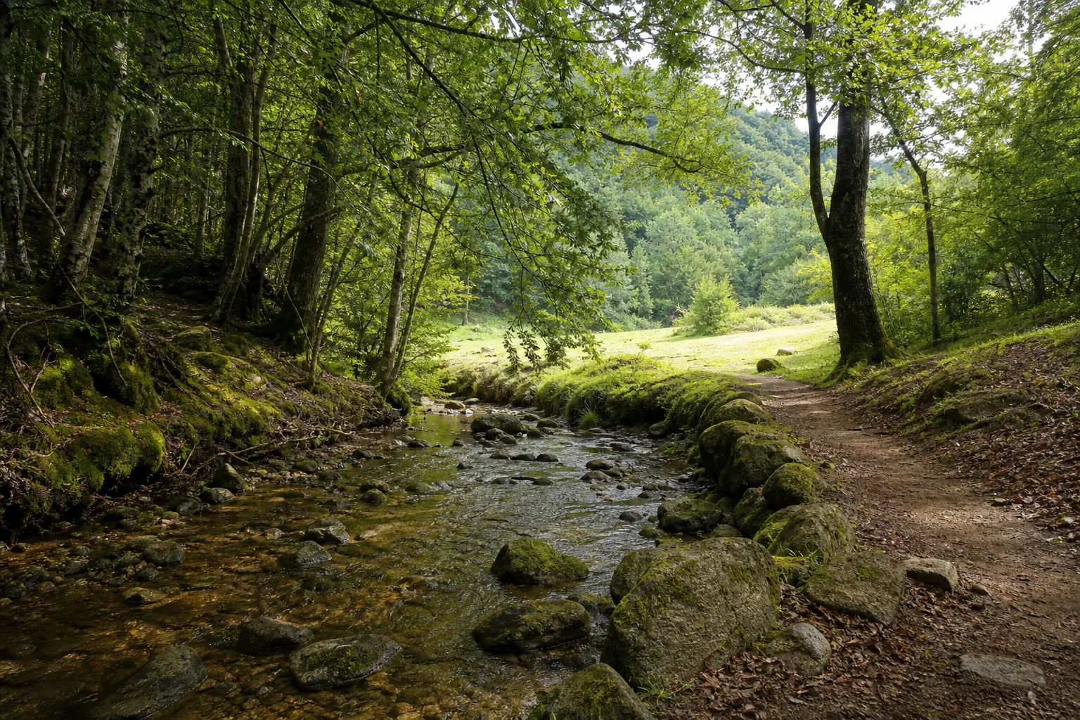 Rierol i camí de bosc al Montseny